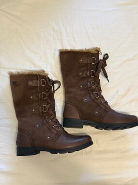 Sorel Brown Faux-Fur Lace-Up Mid-Calf Boot